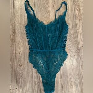 Victoria's Secret Turquoise Satin and Lace Bodysuit